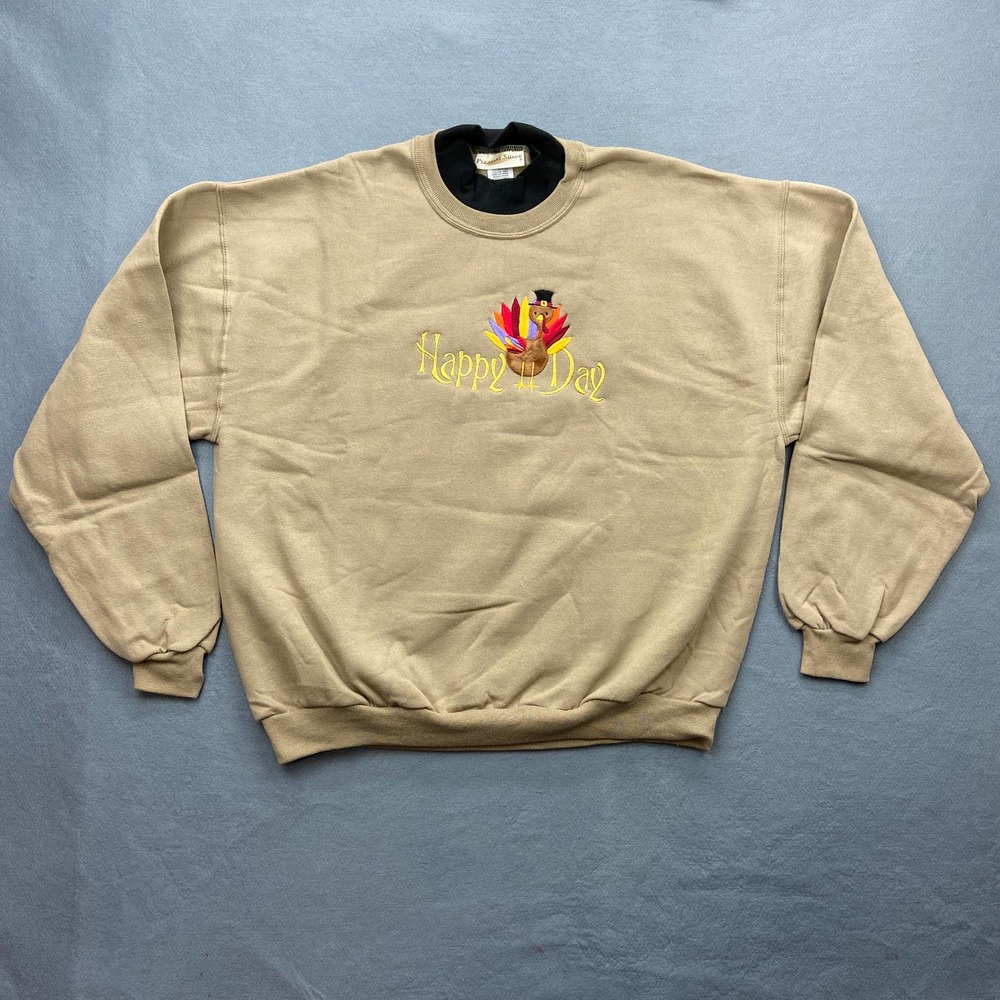 Vtg Pleasant Shade Sweater Womens Happy Turkey Day Thanksgiving Embroidered XL